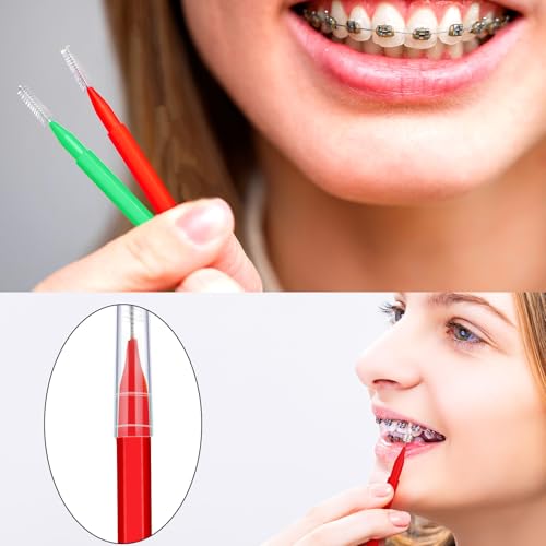 Image of Patelai 100 Pieces Braces Dental Brush for Cleaner Interdental Toothpick Dental Tooth Flossing Head Oral Hygiene Flosser Toothpick Cleaners Tooth Tool(Green, Red,Proper Size)