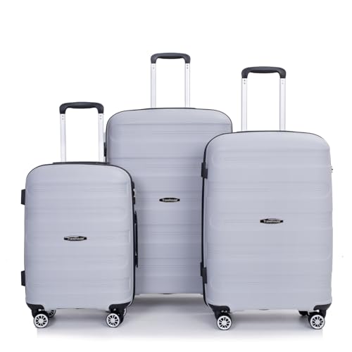 Hardshell Suitcase Spinner Wheels PP Luggage Sets Lightweight Durable Suitcase with TSA Lock,3-Piece Set (20/24/28),Silver