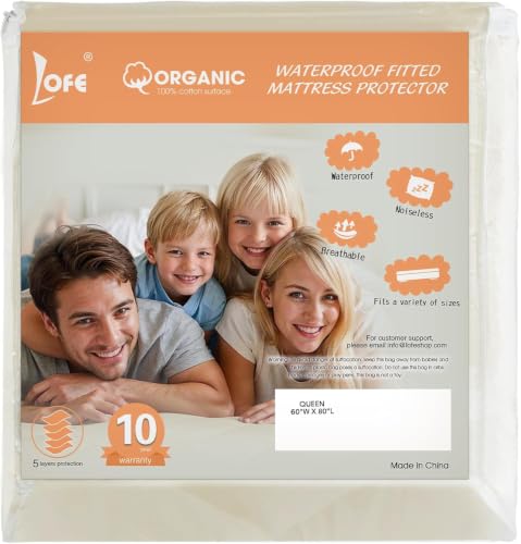 Image of Organic Queen Mattress Protector -Top&Side 100% Waterproof Protector | Organic Mattress Protectors for bed | 5-Sided Waterproof Protection | Noiseless & Breathable | Queen Size 80x60x17 in
