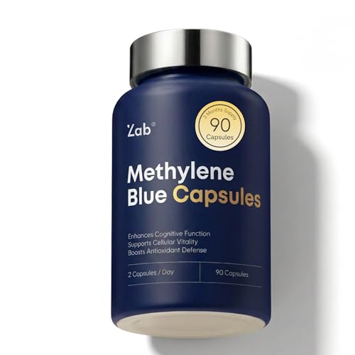 ZAB Pharmaceutical Grade Supplement Methylene Blue Capsules Brain Supplement for Humans with Vitamin C & B Complex Blue Methylene 10 mg per Capsules Memory Clarity & Cognitive Support