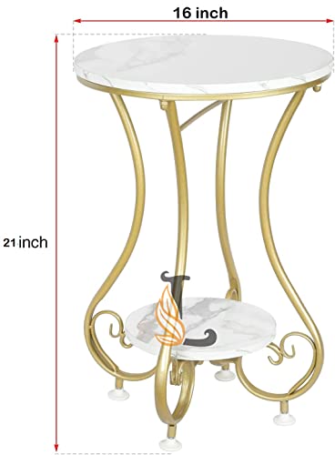 Image of Side End Table Frame Sofa Corner Table for Living Room Coffee Table Striped Top and Metal Frame Sofa Table End Table, Bedroom Simple (Gold White)