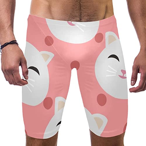 Pantalones cortos de natación ligeros con estampado multicolor de gato para el verano de hombre
