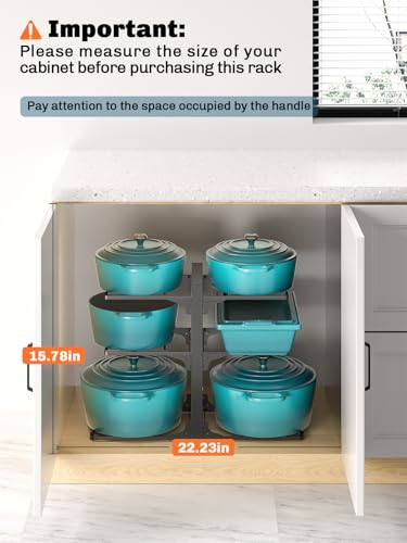 Image of MUDEELA 6-Tier Pots and Pans Organizer under Cabinet, 13.78 inch Height Heavy Duty Pot and Pan Organizer Kitchen Cabinet Organization and Storage, Adjustable Pot Rack for Frying Pan, Cast Iron Skillet