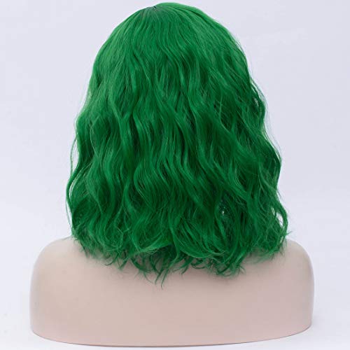 Cying Lin Short Bob Wavy Curly Wig Dark Green Wig For Women Cosplay Halloween Wigs Heat Resistant Bob Party Wig Include Wig Cap (Dark Green) - Thumbnail 4
