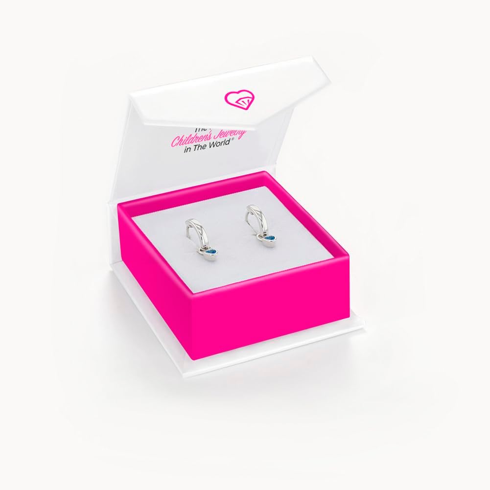In Season Jewelry Simulated Birthstone Heart Charm Girls Hoop Earrings for Kids - 925 Sterling Silver Little Girl Hoop Earrings - Hypoallergenic & Comfortable with Secure Latch Closure
