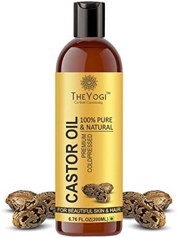 The Yogi Organic Cold Pressed Castor Oil for hair growth and skin 200ml - Rejuvenates Hair Roots , Smoothens Skin , Strengthen-Shiny Nails - Highly Potent Absorbent