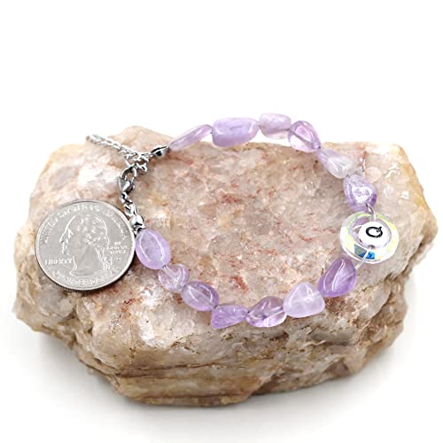 Image of Uloveido Purple Natural Stone and Austrian Crystal Letter Bracelet, Personalized Initial Jewelry for Women A-Z 26 Letters