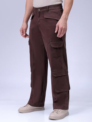 Image of The Indian Garage Co Men Relaxed Fit Solid Mid-Rise Stretchable Cargos