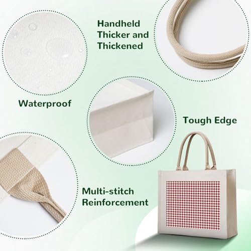 Red Houndstooth Canvas Tote Bag For Women - Washable Reusable Bag With Wide Comfort Handles, Ideal For Camping, Beach & Groceries4