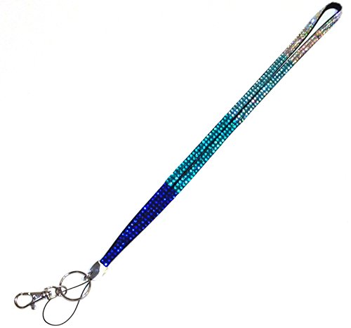 From the Heart 4 Color Blue Fade Rhinestone Identification Holder Lanyard-Colors are Iridescent Rainbow to Light Blue to Aqua to Sapphire Rhinestones Perfect Nurse, Teacher, or Graduation Gift!!!Amazing Intense Unusual Color!!!