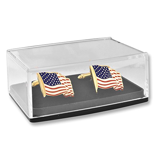 Image of PinMart's Gold Color Plated and Silver Made in the USA American Flag Enamel Lapel Pin, Cufflink & Tie Clip