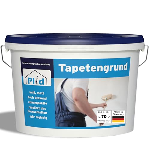 Plid® Tapetengrund Weiß matt [10L] - Ideale Untergrundvorbereitung vor dem Tapezieren - Haftgrund Tiefengrund Grundierung Voranstrich Untergrund für Raufasertapete - Made in Germany
