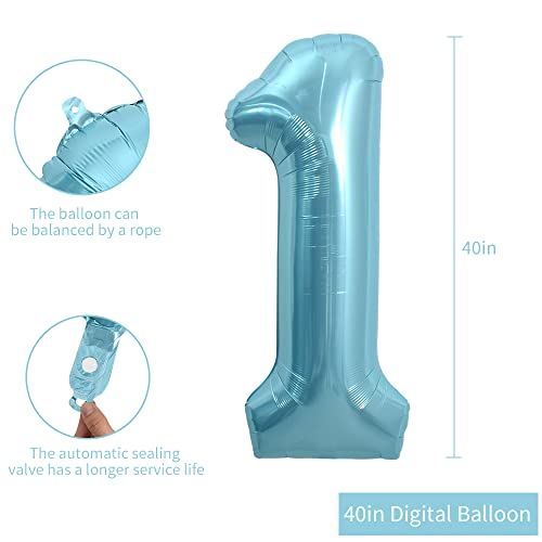 Toniful 40 Inch Light Blue Large Macaron Numbers Balloons 0-9, Number 1 Digit 1 Helium Balloons, Foil Mylar Big Number Pastel Balloons For Birthday Party Anniversary Supplies Decorations #TOP1