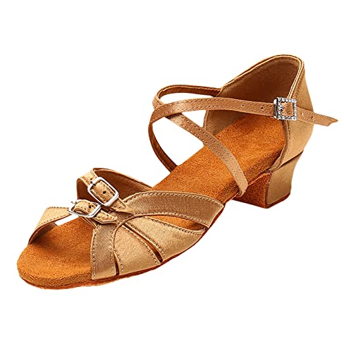 FGUUTYM Zapatos de baile mujer latino sandalias de tacón bajo zapatos de baile estándar zapatos de tiras diamantes de imitación correa de tobillo zapatos de noche con punta abierta social salón de
