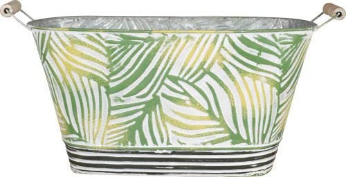 Muddy Hands Tropical Leaf Metal Plant Pot Indoor Home Outdoor Garden Decorative Vintage Flower Planter Cover Holder Bucket (Trough - Small)