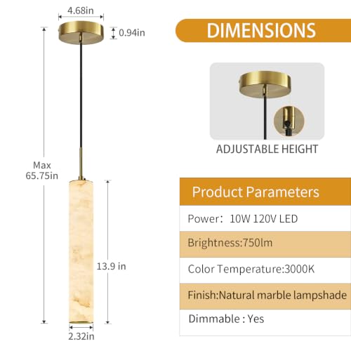 Image of Black Natural Alabaster Long Tube Kitchen Island Pendant Lights,3000k