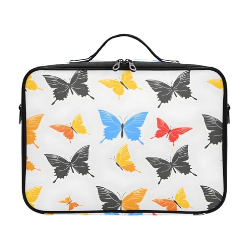 zyrtty Travel Makeup Train Case Multicolor Butterflies on Gray Pattern Cosmetic Organizer Portable Storage Bag with Adjustable Dividers for Cosmetics Brushes Toiletry Jewelry Digital Accessories