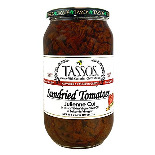 Tassos Sundried Tomatoes Julienne Cut in Extra Virgin Olive Oil 36.7 oz. (Gluten Free)