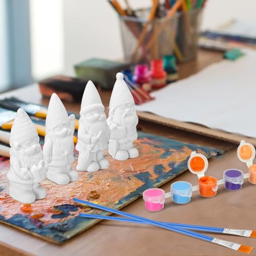 image for Barydat 4 Sets 5 Inches Ready to Paint Your Own Ceramic Gnome Statues 