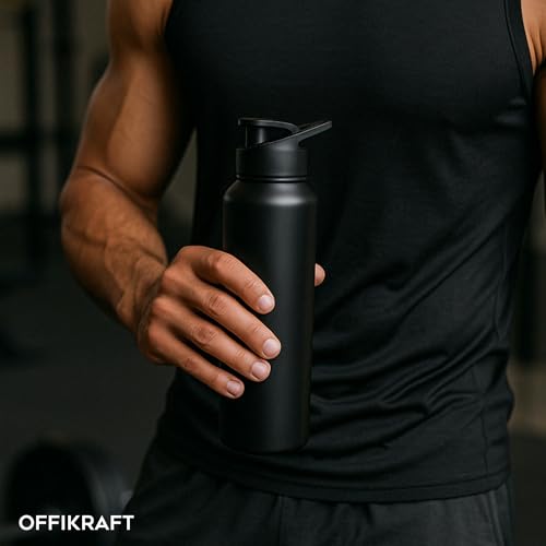Image of Steel Sip - 1L Single Wall Stainless Steel Water Bottle | Wide Mouth, Leak-Proof, BPA-Free Cap | Fridge-Safe | Ideal for Office, Gym, Outdoor & Travel Use (BLACK)
