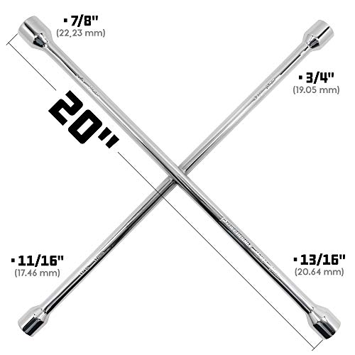 Powerbuilt 20-Inch Universal Lug Wrench, Metric and SAE 4-Way Cross Wrench, Size for 1/16" & 17mm, 3/4" & 19mm, 13/16" & 21mm, 7/8" & 22mm - 940559 - Image 3