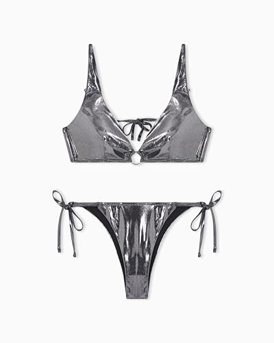 EMPORIO ARMANI Damen Triangle+Brazilian Bikini- Set, Schwarzes Blatt, 42