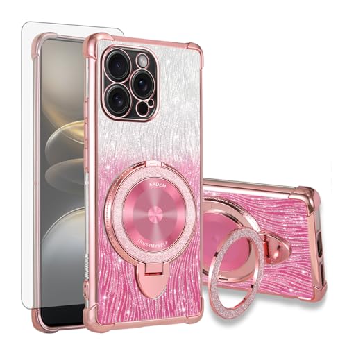 Coque iPhone 15 Pro Max antichoc avec anneau pailleté et protection écran en verre