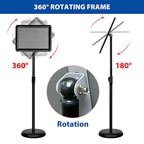 Vaiigo 6Packs 8.5X11 Inch Adjustable Pedestal Poster Sign Stand, Heavy Duty Floor Standing Sign Holder Stand Aluminum Snap Open Frame For Vertical And Horizontal View Sign Displayed(Black, Round) #TOP4