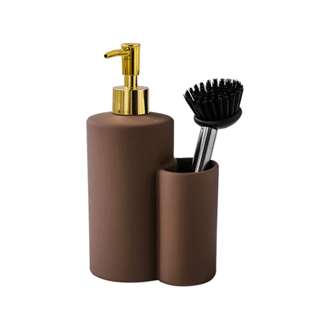 Użyteczne Dozownik pompy do mydła 2-in-1 Dozownik mydła do mydła z butelką ceramiczną Dozownik do mydła do mydła do mydła do mydła Łatwe do czyszczenia (Color : Brown)