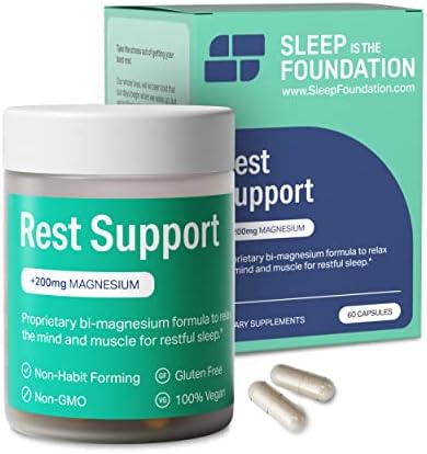 Rest Support Magnesium Supplement - Magnesium for Sleep - Non-Habit Forming Sleep Aid with Magnesium Glycinate & L-Theanine, 60 Capsules - by Sleep is the Foundation*