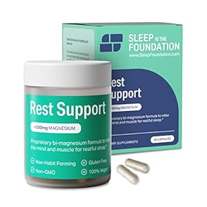 Rest Support Magnesium Supplement – Magnesium for Sleep – Non-Habit Forming Sleep Aid with Magnesium Glycinate & L-Theanine, 60 Capsules – by Sleep is the Foundation