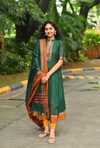 Image of GoSriKi Women's Rayon Viscose Solid Anarkali Kurta with Dupatta