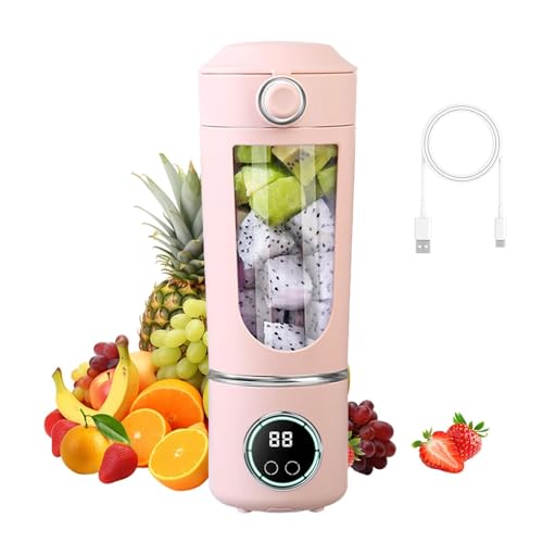 Batidora de Vaso Portatil, 700 ml Mini Licuadora, Blender Smoothie Maker con 12 Cuchillas, Batidora Batidos Pequeña, para Gimnasio, Oficina, Acampadas, Viajes(1500 mAh, Rosa)