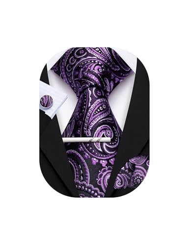Image of YOHOWA Mens Ties Set Wedding Paisley Neckties with Handkerchief Cufflinks Formal Business