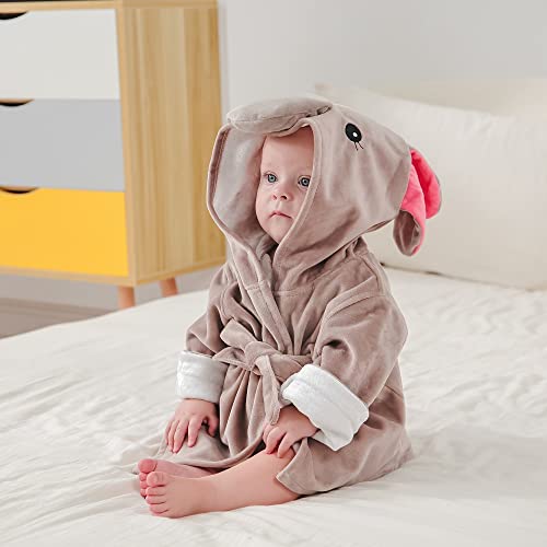 Image of Fox Baby Girl Bathrobes Cute Girl's Robe with Hood Pink Towel for Girls Soft Hooded Ultra Absorbent