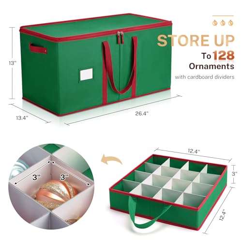 MaidMAX Christmas Ornament Storage Box Holiday Decoration Organizer, 128 Christmas Ball Accessories Holder with Adjustable Dividers, 8 Removable Trays, 600D Oxford, Zippered Closure (Green) by MaidMAX - Image 5