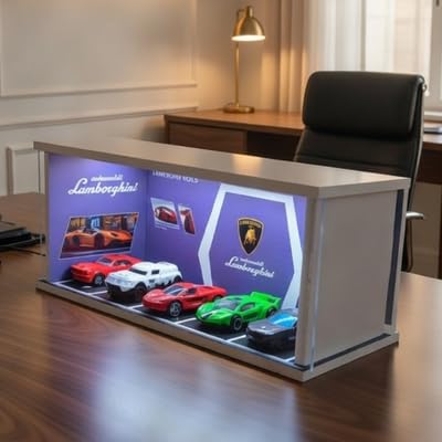 Image of Art Monk Premium Luxury Car Diorama Display Case with LED Lighting | Lamborghini World Garage Theme | Wooden Diecast Car Display for