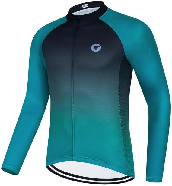 Camiseta de ciclismo para hombre, manga larga, con cremallera completa y 3 bolsillos
