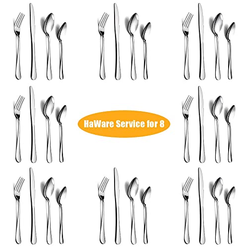 HaWare Cutlery Set, 32 Piece Stainless Steel Flatware Include Knife/Spoon/Fork, Mirror Polished Silverware, Service for 8, Dishwasher Safe - Party/Kitchen