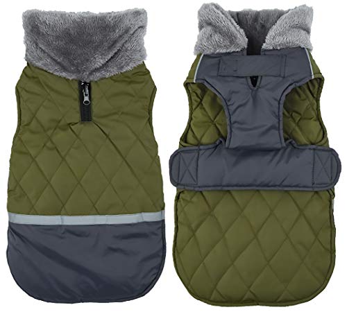 Ctomche Waterproof Windproof Dog Coat Cold Weather Warm Dog Jacket Reversible Stormguard Winter Dog Vest, Dog Coat with Harness Hole Green-M