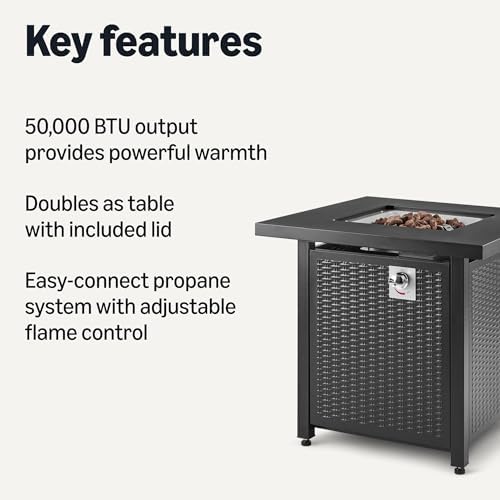 Amazon Basics Fire Table, 50,000 BTU, 28" D x 28" W x 25.5" H, Black, 1 Pack - 1