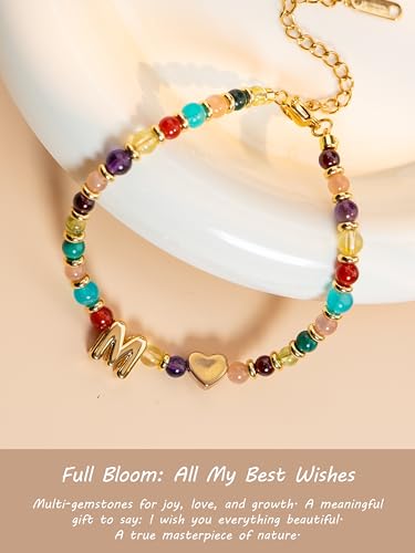 SENLLY Crystal Initial Bracelet, Meaningful Gift for Women Crafted with Natural Stone & 3D Initial Bead M, Adjustable for Mom Daughter Sister Wife Friend - image 2