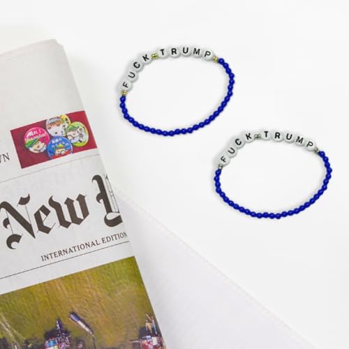 Fvck Trump Blue Beaded Stackable Bracelet Anti Maga Vote Blue No Kings in America USA Patriotic In A Liberal Way Democrat Protest Political Jewelry4