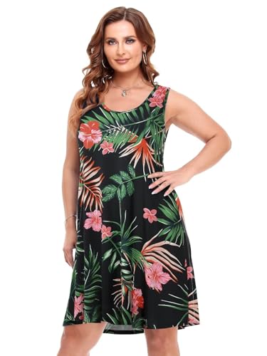 Image of BELAROI Women Plus Size Sundress Summer Casual Sleeveless Tshirt Dress Tie Dye Swing Tank Dresses with Pockets Beach Cover up