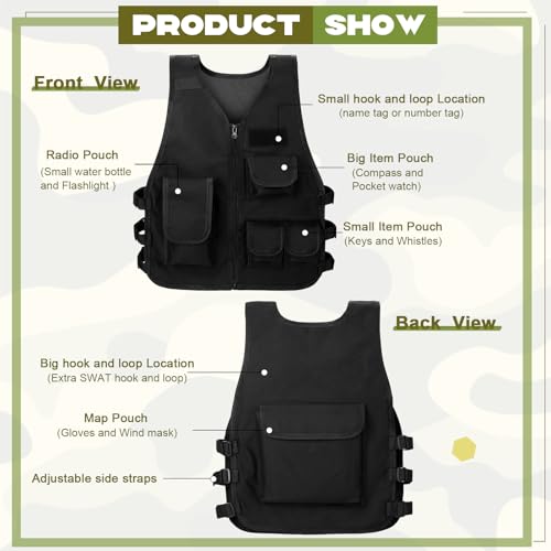 SATINIOR Kids Tactical Vest Army Combat Vest Outdoor with Half Finger Fingerless Short Gloves Breathable(Basic Style)