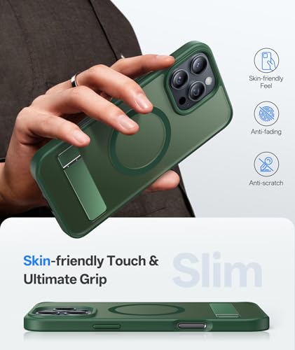 Image of Vihibii Silicone For iPhone 16 Pro Max Case Magnetic Back With Build-In Stand,[Compatible With Magsafe],Rugged Shockproof Case Protective Back & Translucent Matte Slim Cover 2024 6.9 inch,Green