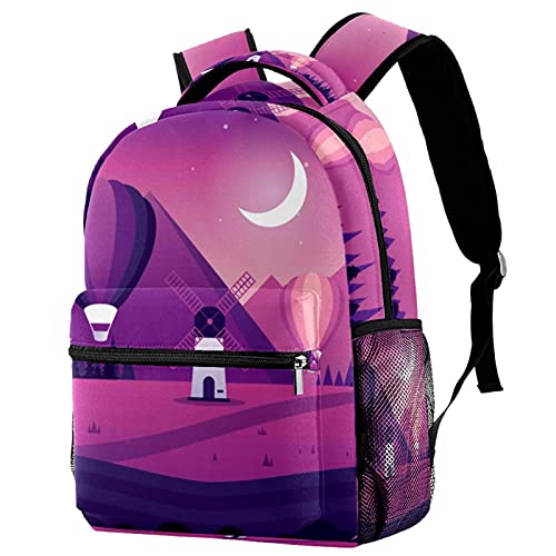 Mochila para ordenador portatil de gran capacidad morada con diseno de molino de viento
