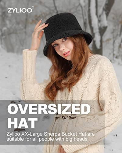Zylioo Large Size Fleece Bucket Hat,Lamb Wool Warm Sun Hats,Adjustable Winter Travel Hat For Big Heads #TOP6