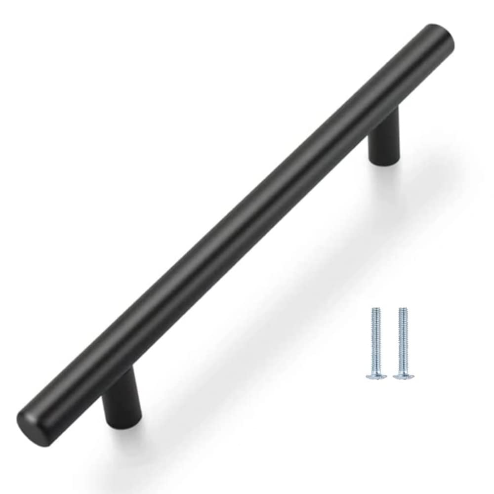 LaserCut Black T Bar Cupboard Kitchen Handles, Matt Black Stainless Steel Bar Handles, Black Kitchen Cabinet Handles, Multi Pack Black Handles for Chest of Drawers (1, 96mm (Hole Centre))