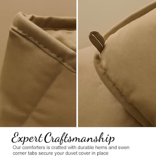 Image of Heavy Winter Bed Comforter for Single Bed - 500 GSM Ultra Warm Quilt Blanket /Rajai - Taupe - Down Alternative Microfiber Duvet Insert with Corner Ties - Winter Season Premium